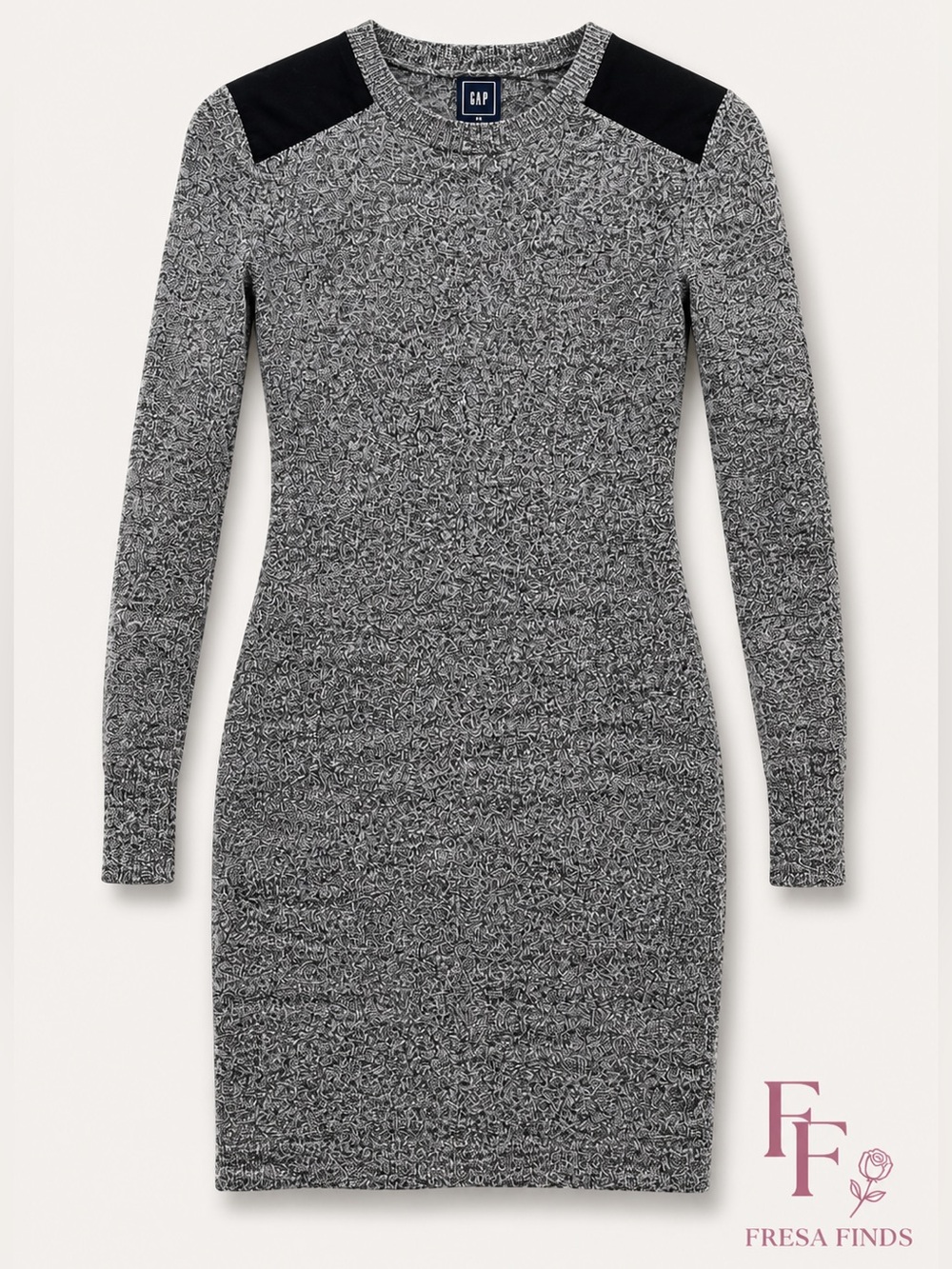 GAP Extra Fine Merino Wool Sweater Dress Gray Black Long Sleeve XS